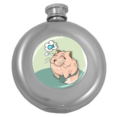 Cat Animal Fish Thinking Cute Pet Round Hip Flask (5 Oz) by Nexatart