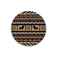 Lion African Vector Pattern Rubber Coaster (round)  by BangZart