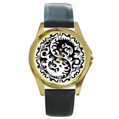 Ying Yang Tattoo Round Gold Metal Watch by BangZart