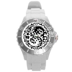 Ying Yang Tattoo Round Plastic Sport Watch (l) by BangZart