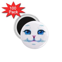 Cute White Cat Blue Eyes Face 1 75  Magnets (100 Pack)  by BangZart