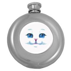 Cute White Cat Blue Eyes Face Round Hip Flask (5 Oz) by BangZart