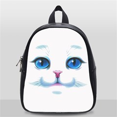 Cute White Cat Blue Eyes Face School Bags (small)  by BangZart