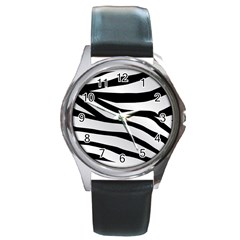 White Tiger Skin Round Metal Watch by BangZart