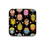 Cute Owls Pattern Rubber Coaster (Square)  Front