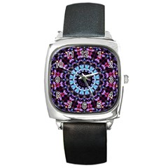 Kaleidoscope Mandala Purple Pattern Art Square Metal Watch by paulaoliveiradesign