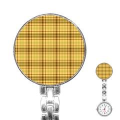 Plaid Yellow Fabric Texture Pattern Stainless Steel Nurses Watch by paulaoliveiradesign