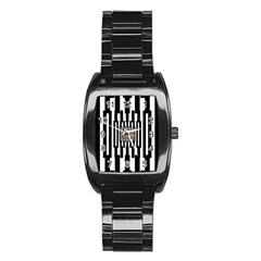 Black Stripes Endless Window Stainless Steel Barrel Watch by designworld65