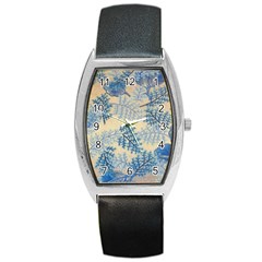 Fabric Embroidery Blue Texture Barrel Style Metal Watch by paulaoliveiradesign