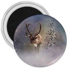 Santa Claus Reindeer In The Snow 3  Magnets by gatterwe