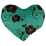 Chocolate Background Floral Pattern Large 19  Premium Flano Heart Shape Cushions Front