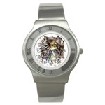 Angry And Colourful Owl T Shirt Stainless Steel Watch Front