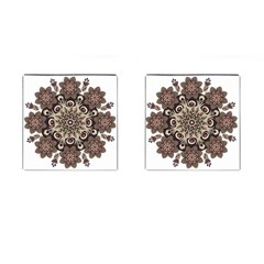 Mandala Pattern Round Brown Floral Cufflinks (square) by Nexatart