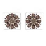 Mandala Pattern Round Brown Floral Cufflinks (Square) Front(Pair)