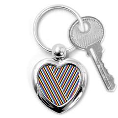 Lines Chevron Yellow Pink Blue Black White Cute Key Chains (heart)  by Mariart