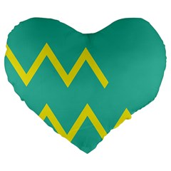 Waves Chevron Wave Green Yellow Sign Large 19  Premium Flano Heart Shape Cushions by Mariart