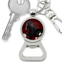 Awesmoe Black Horse With Flowers On Red Background Bottle Opener Key Chains by FantasyWorld7