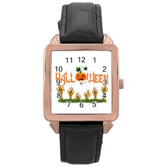 Halloween Rose Gold Leather Watch  by Valentinaart