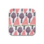 Grapes Watermelon Fruit Patterns Bouffants Broken Hearts Rubber Square Coaster (4 pack)  Front