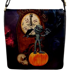 Funny Mummy With Skulls, Crow And Pumpkin Flap Messenger Bag (s) by FantasyWorld7