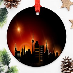 Gold Golden Skyline Skyscraper Ornament (round) by BangZart