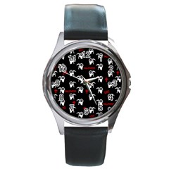 Death Pattern - Halloween Round Metal Watch by Valentinaart