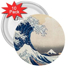 The Classic Japanese Great Wave Off Kanagawa By Hokusai 3  Buttons (10 Pack)  by PodArtist