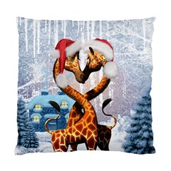 Christmas, Giraffe In Love With Christmas Hat Standard Cushion Case (two Sides) by FantasyWorld7