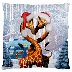 Christmas, Giraffe In Love With Christmas Hat Large Cushion Case (one Side) by FantasyWorld7