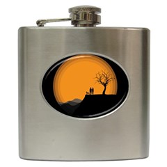 Couple Dog View Clouds Tree Cliff Hip Flask (6 Oz) by Nexatart