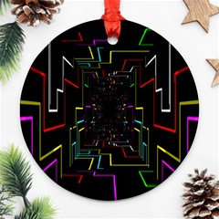 Seamless 3d Animation Digital Futuristic Tunnel Path Color Changing Geometric Electrical Line Zoomin Ornament (round) by Mariart