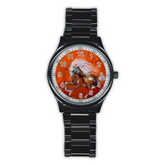 Steampunk, Wonderful Wild Steampunk Horse Stainless Steel Round Watch by FantasyWorld7