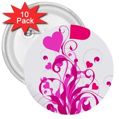 Heart Flourish Pink Valentine 3  Buttons (10 Pack)  by Mariart