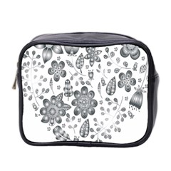 Grayscale Floral Heart Background Mini Toiletries Bag 2-side by Mariart