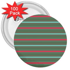 Horizontal Line Red Green 3  Buttons (100 Pack)  by Mariart