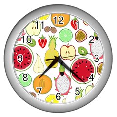 Mango Fruit Pieces Watermelon Dragon Passion Fruit Apple Strawberry Pineapple Melon Wall Clocks (silver)  by Mariart