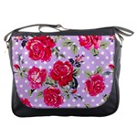 Shabby chic,pink,roses,polka dots Messenger Bags Front