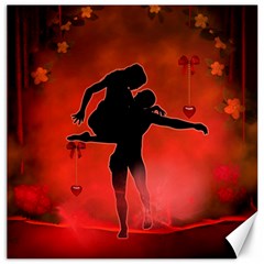 Dancing Couple On Red Background With Flowers And Hearts Canvas 16  X 16   by FantasyWorld7