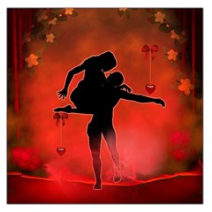 Dancing Couple On Red Background With Flowers And Hearts Large Satin Scarf (square) by FantasyWorld7