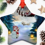 Christmas, Snowman With Santa Claus And Reindeer Star Ornament (Two Sides) Front