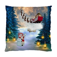 Christmas, Snowman With Santa Claus And Reindeer Standard Cushion Case (two Sides) by FantasyWorld7