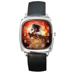 Awesome Creepy Running Horse With Skulls Square Metal Watch by FantasyWorld7