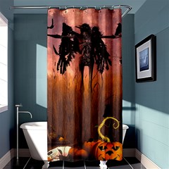 Halloween Design With Scarecrow, Crow And Pumpkin Shower Curtain 36  X 72  (stall)  by FantasyWorld7