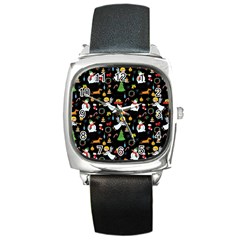 Christmas Pattern Square Metal Watch by Valentinaart