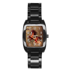 Awesome Horse  With Skull In Red Colors Stainless Steel Barrel Watch by FantasyWorld7