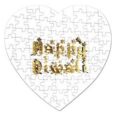 Happy Diwali Gold Golden Stars Star Festival Of Lights Deepavali Typography Jigsaw Puzzle (heart) by yoursparklingshop