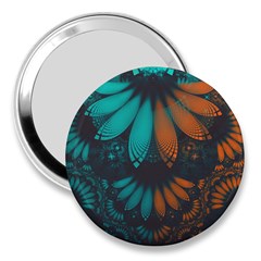 Beautiful Teal And Orange Paisley Fractal Feathers 3  Handbag Mirrors by jayaprime