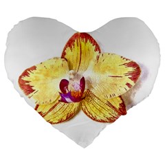 Yellow Phalaenopsis Flower, Floral Aquarel Watercolor Painting Art Large 19  Premium Flano Heart Shape Cushions by picsaspassion