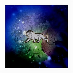 Wonderful Lion Silhouette On Dark Colorful Background Medium Glasses Cloth (2-side) by FantasyWorld7