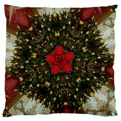 Christmas Wreath Stars Green Red Elegant Large Cushion Case (two Sides) by yoursparklingshop